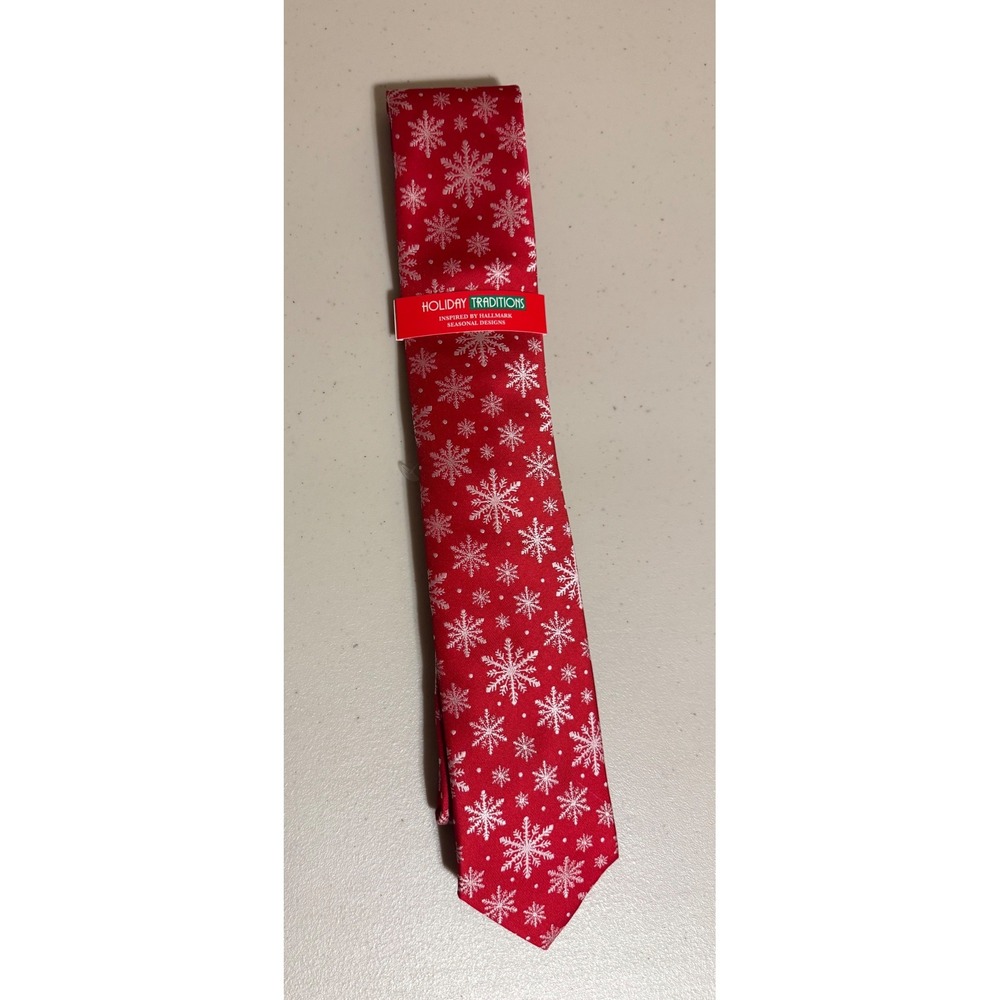 Holiday Traditions Hallmark Necktie Men Red‎ White Snowflake Christmas NEW